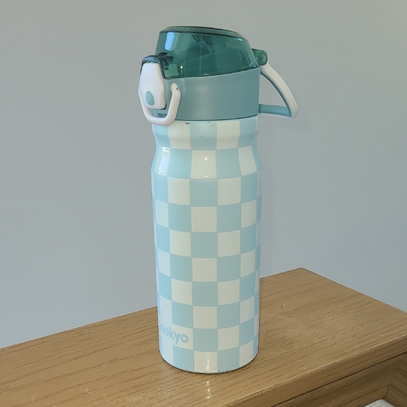 Blue and White Checkered Insulated Water Bottle - Picture 1 of 6